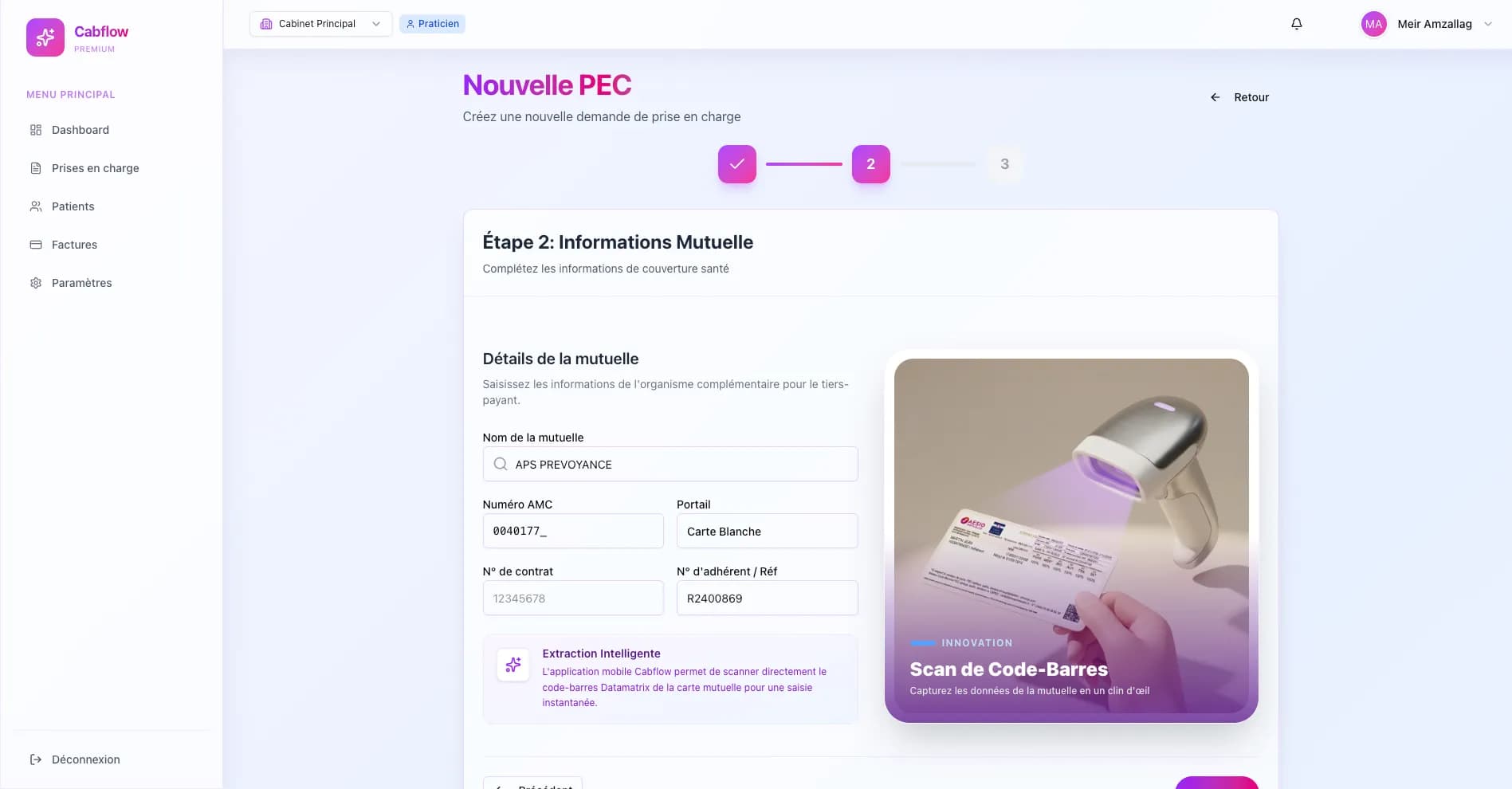 Scannez la carte mutuelle du patient